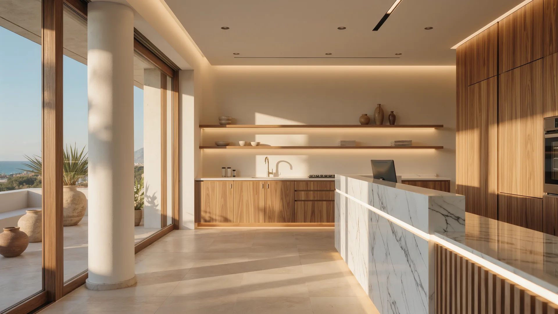 Modern dental clinic interior in white and wood with spotless surfaces
