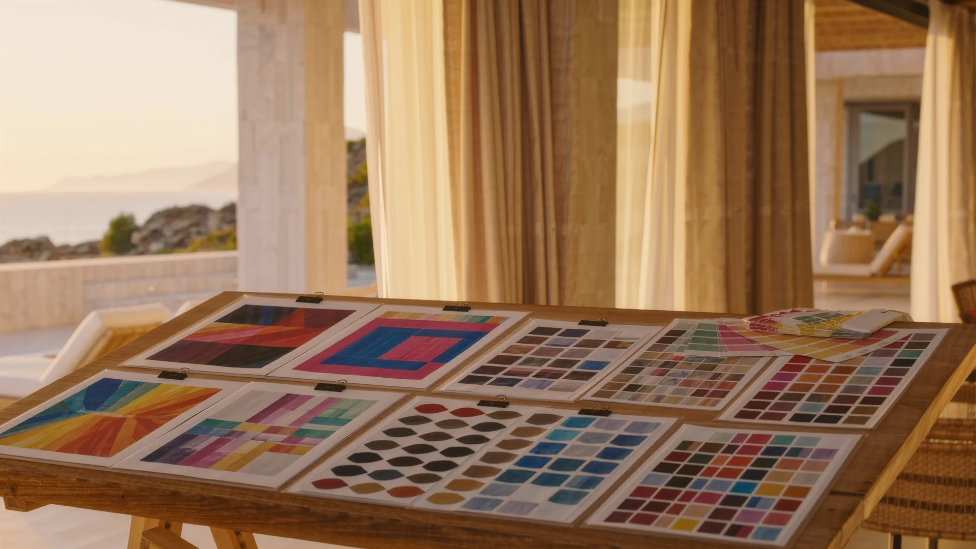 Creative studio desk with mood boards and colour swatches