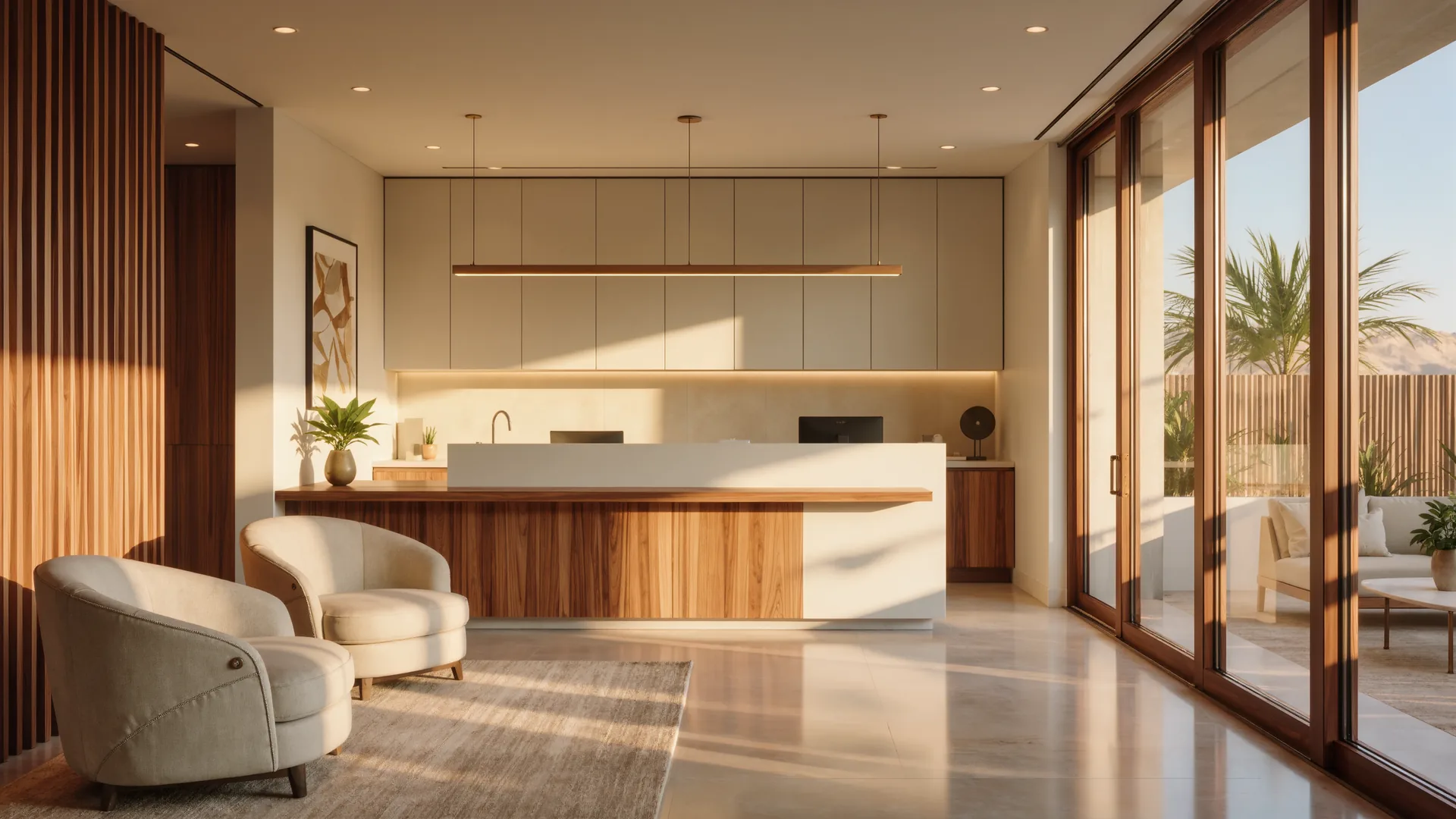 Modern dental clinic interior in white and wood with spotless surfaces